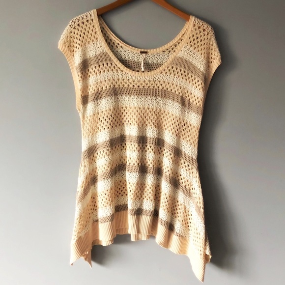 Free People Tops - SALE Free People Crocheted Tunic Tan Cream Stripes